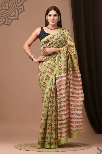 Handblock chanderi silk saree 