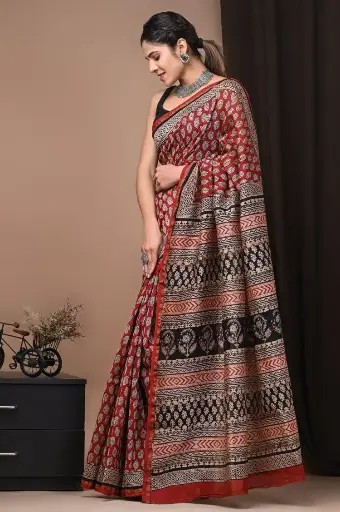 Handblock chanderi silk saree 