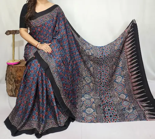 Ajrakh modal silk saree 