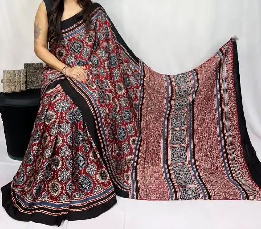 Ajrakh modal silk saree